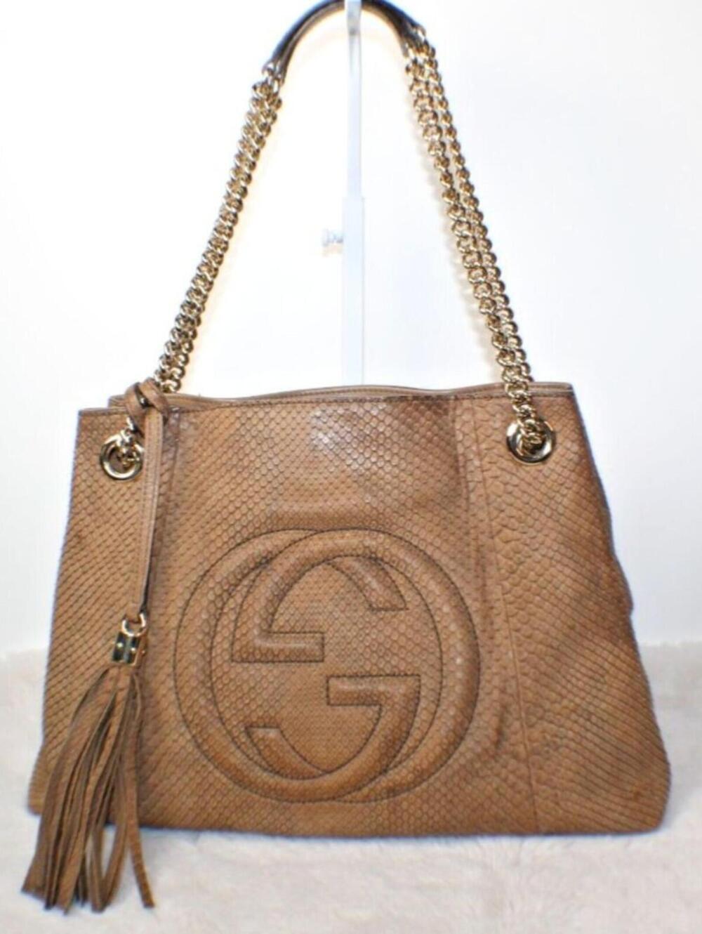 Gucci Soho Limited Edition Chain Strap Shoulder Bag Python Medium Brown Gold